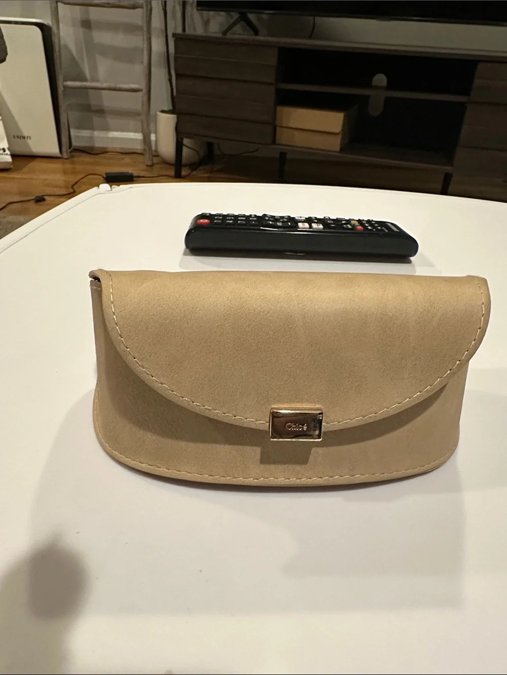 Chloe Beige Clutch Sunglasses Case with Gold Plaque